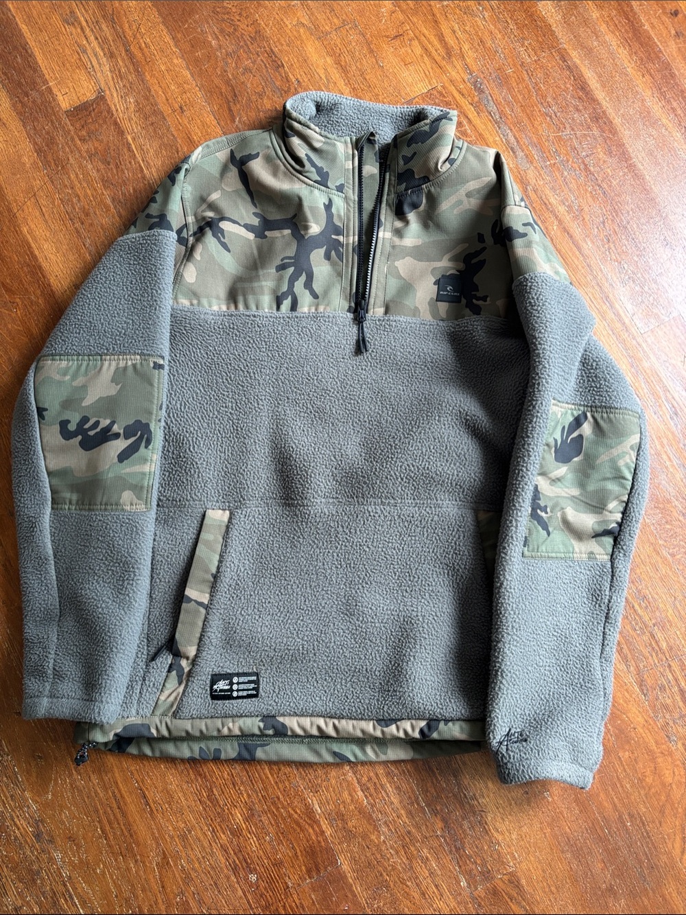 Camo Panel Olive Green Fleece Pullover
